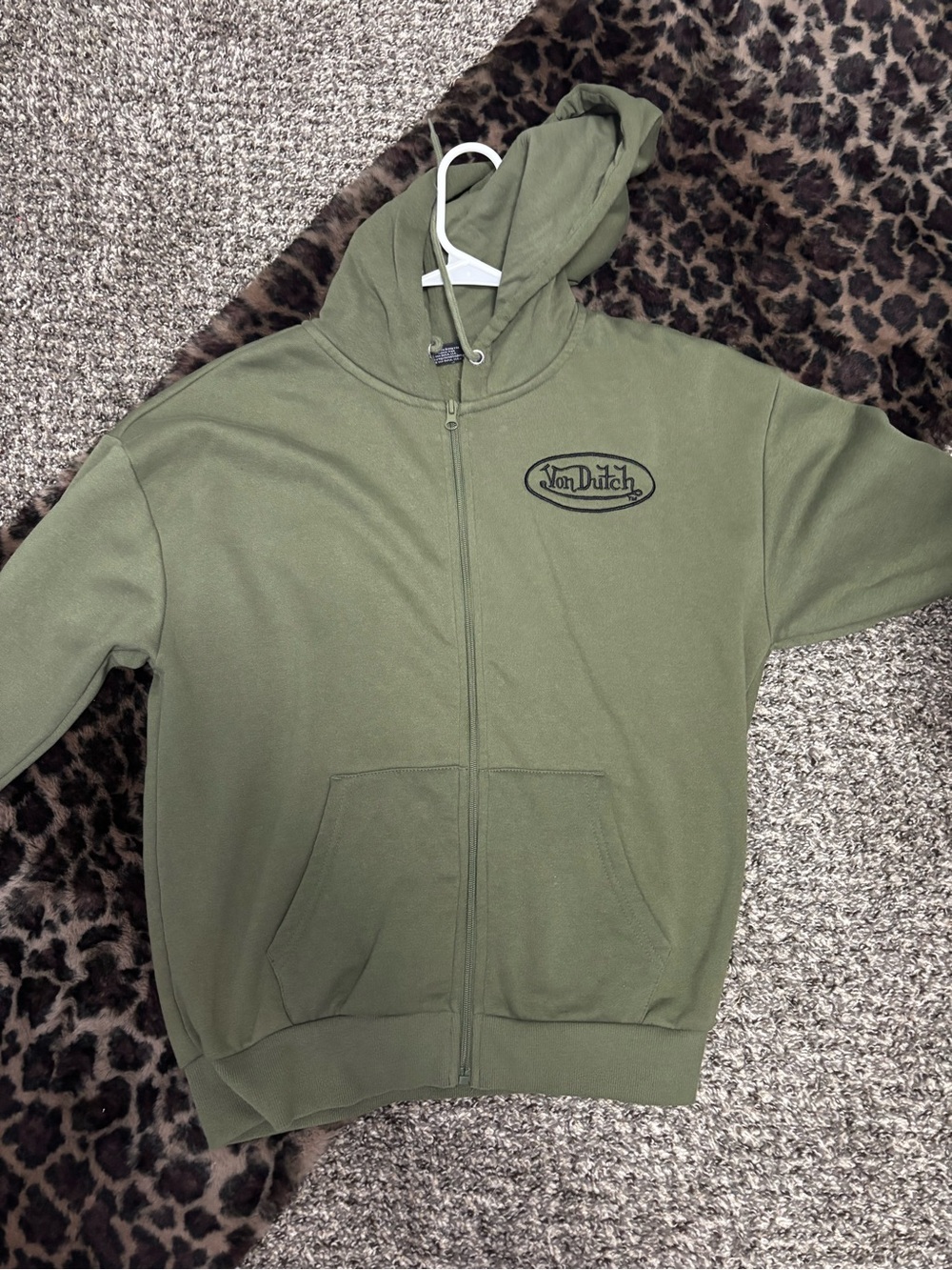 Von Dutch Olive Zip Hoodie with Logo Tag